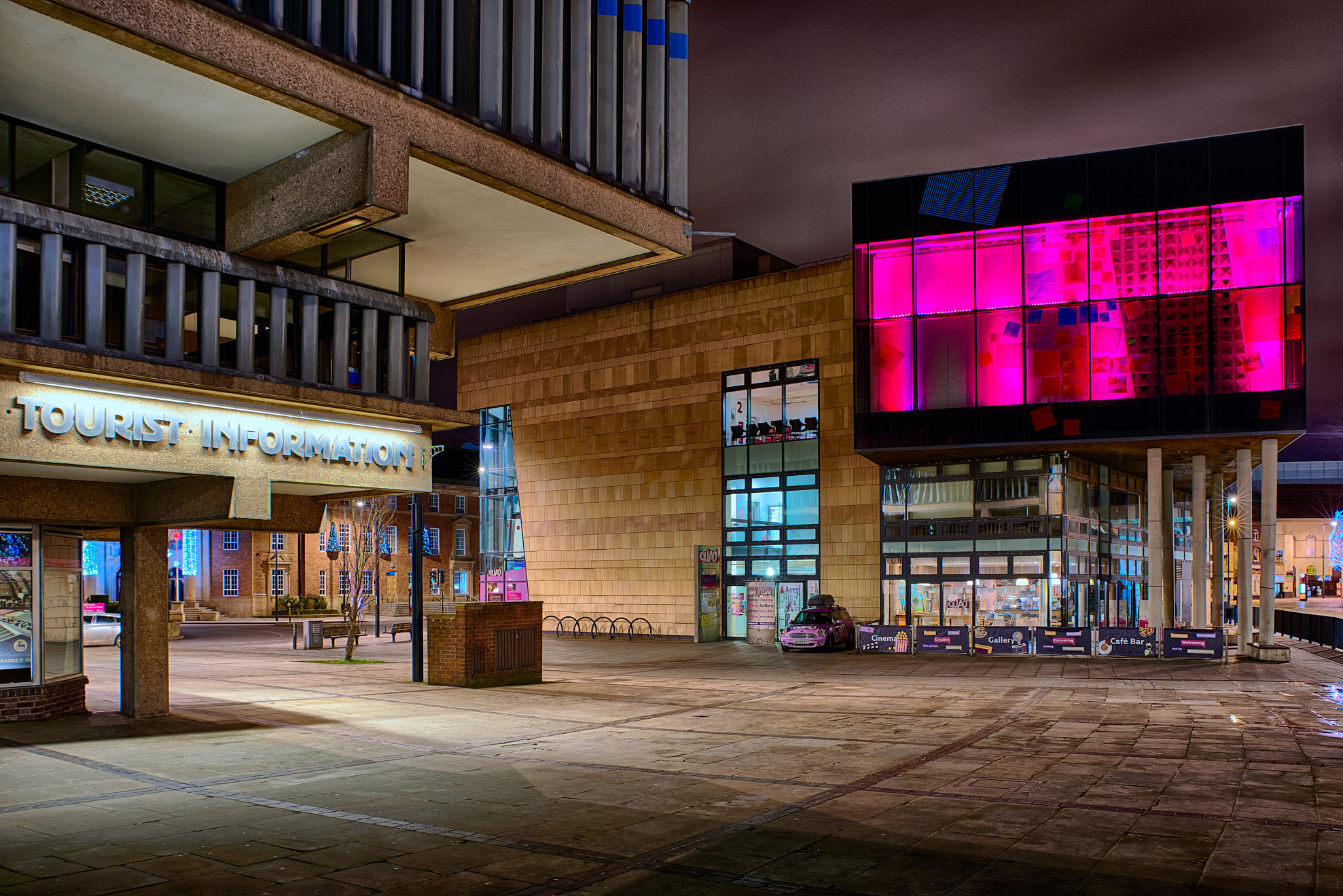 The Quad Arts Centre and in the foreground Sir Hugh Casson's epic Assembly Rooms, slated for demolition.